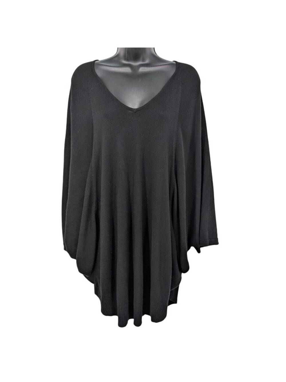 Joan Vass Studio Black Slouchy Tunic Sweater V‎ Neck Oversized Minimalist Large